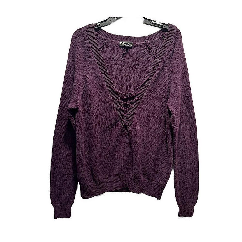 FOREVER 21 PLUS - Purple Tie Up V Neck Sweater